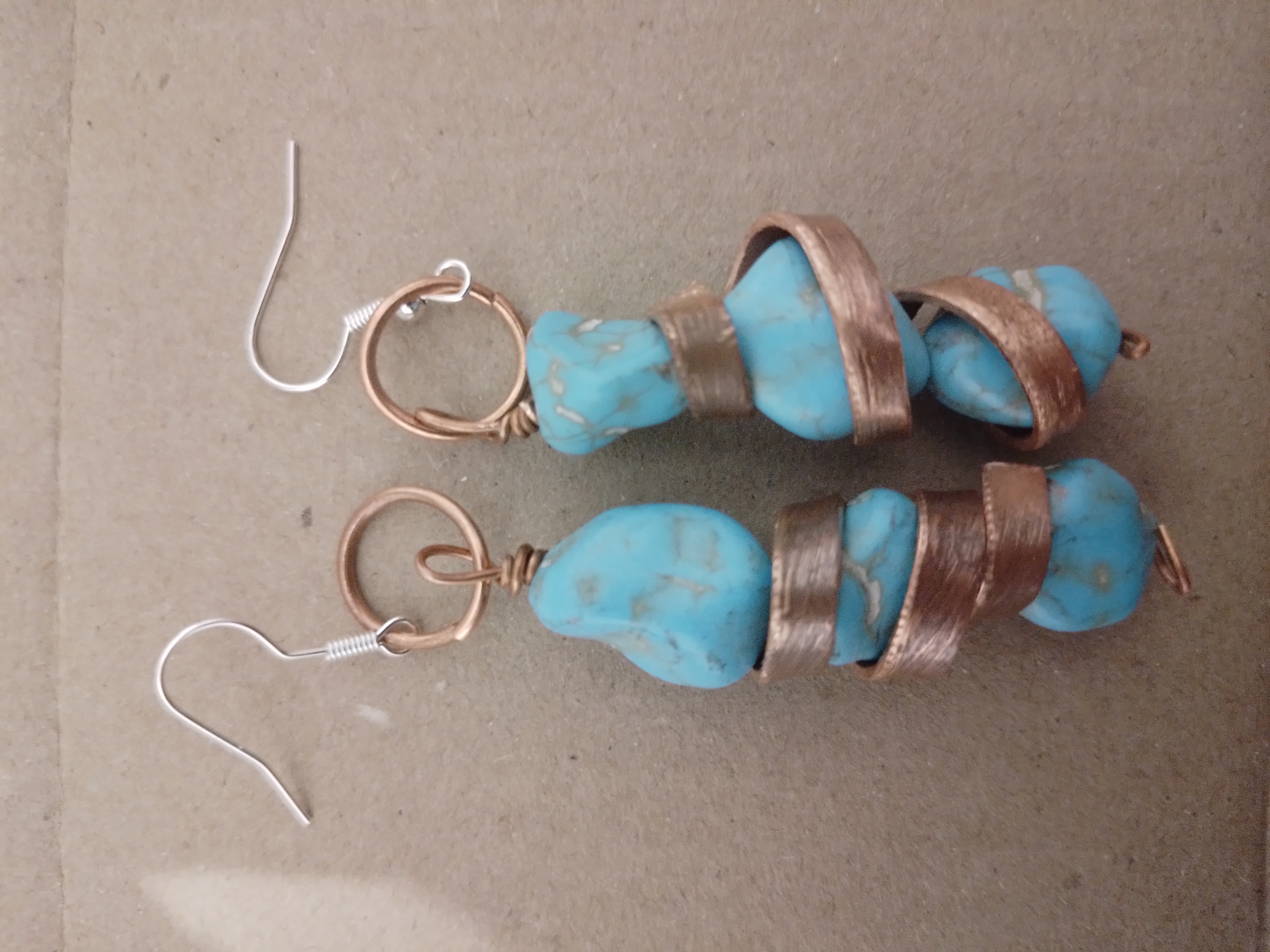 Handcrafted Copper Earrings with Blue Tassels