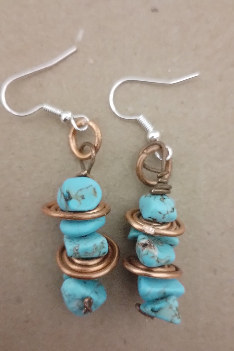 Copper Spiral in Turquoise Stone Stack Earring