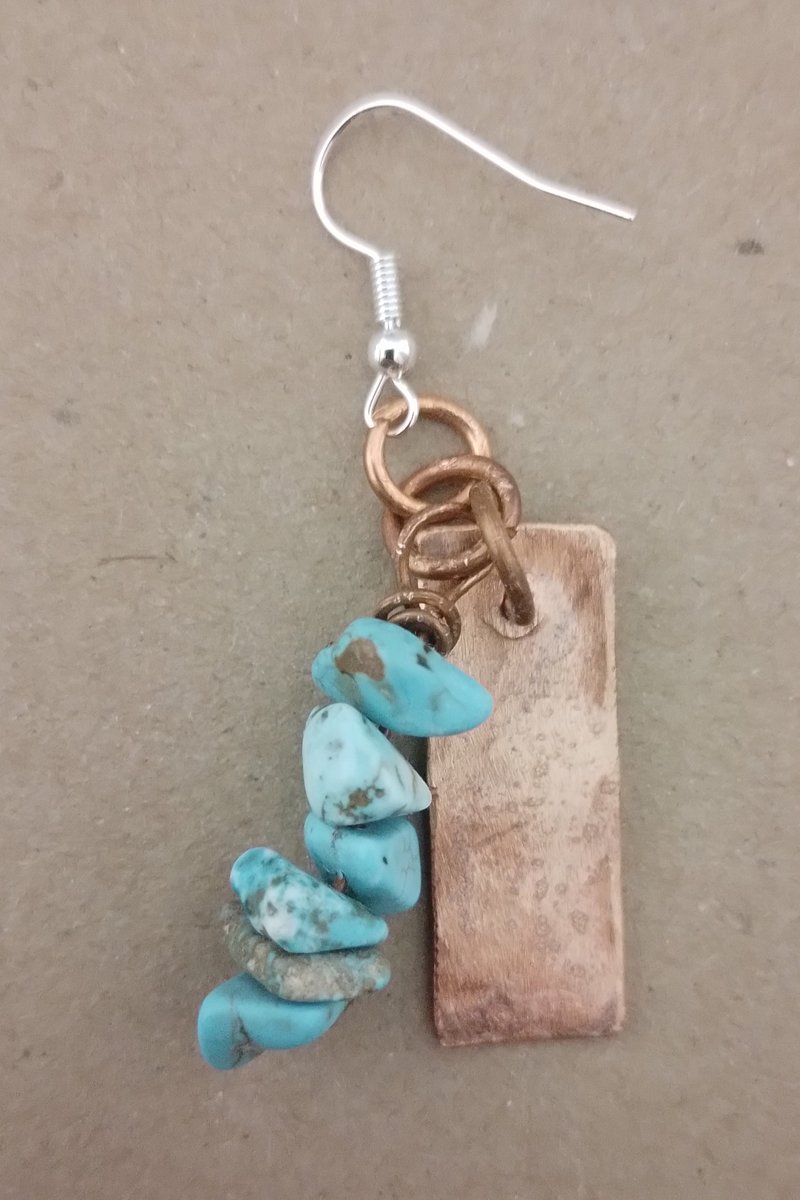 Single Copper Drop Earring with Turquoise Stack
